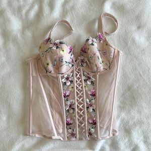Victoria Secret Lingerie Small Bustier Corset Floral Embroidered